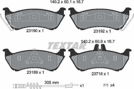 Textar 2319002 - Brake Pad Set, disc brake autospares.lv