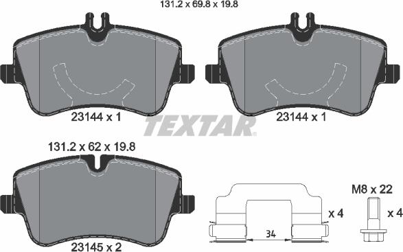 Textar 2314402 - Brake Pad Set, disc brake autospares.lv