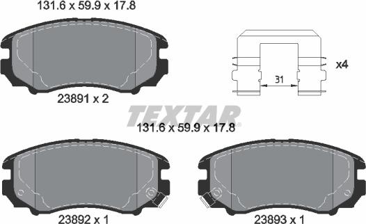 Textar 2389105 - Brake Pad Set, disc brake autospares.lv