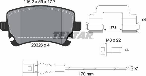 Textar 2332602 - Brake Pad Set, disc brake autospares.lv