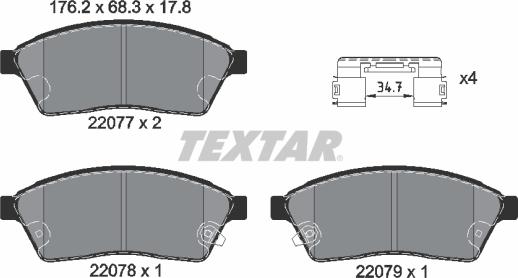 Textar 2207701 - Brake Pad Set, disc brake autospares.lv