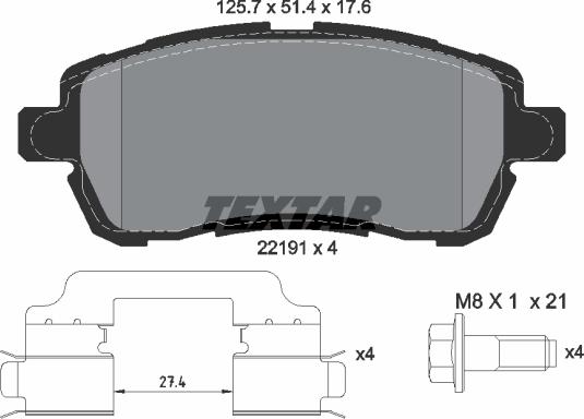 Textar 2219103 - Brake Pad Set, disc brake autospares.lv