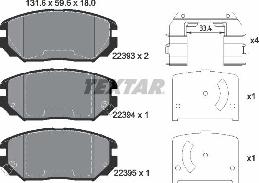 Textar 2239301 - Brake Pad Set, disc brake autospares.lv