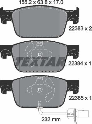 Textar 2238301 - Brake Pad Set, disc brake autospares.lv