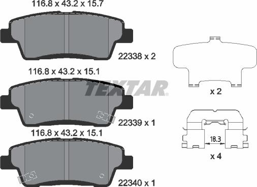 Textar 2233801 - Brake Pad Set, disc brake autospares.lv