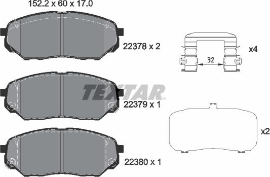 Textar 2237801 - Brake Pad Set, disc brake autospares.lv