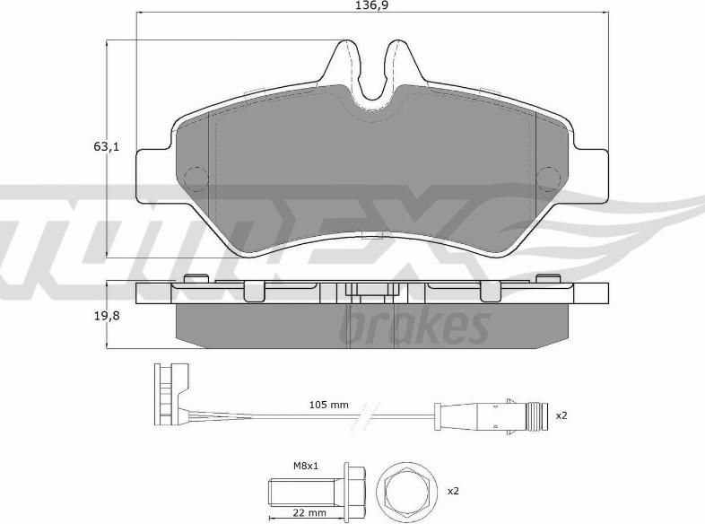 TOMEX brakes TX 14-27 - Brake Pad Set, disc brake autospares.lv