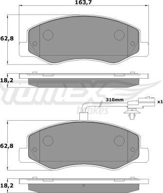 TOMEX brakes TX 16-49 - Brake Pad Set, disc brake autospares.lv