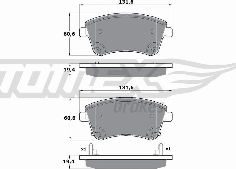 TOMEX brakes TX 16-53 - Brake Pad Set, disc brake autospares.lv