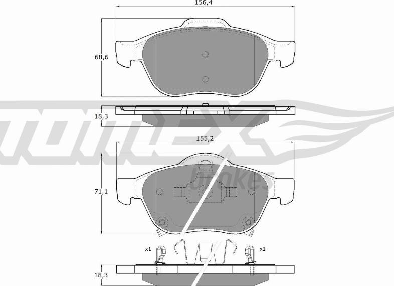 TOMEX brakes TX 13-64 - Brake Pad Set, disc brake autospares.lv