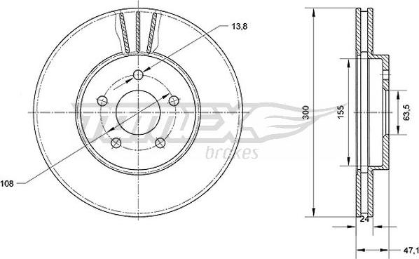 TOMEX brakes TX 70-44 - Brake Disc autospares.lv