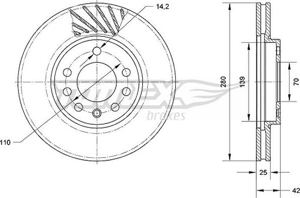 TOMEX brakes TX 70-11 - Brake Disc autospares.lv