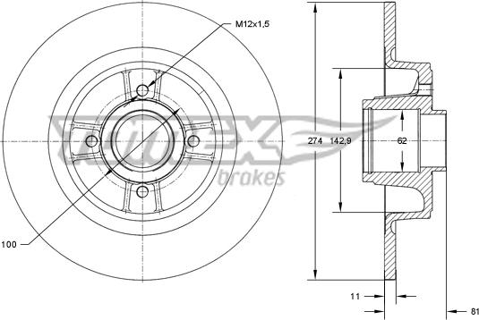 TOMEX brakes TX 70-801 - Brake Disc autospares.lv