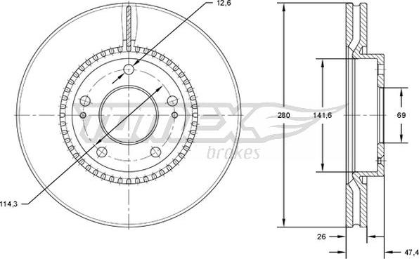 TOMEX brakes TX 71-35 - Brake Disc autospares.lv