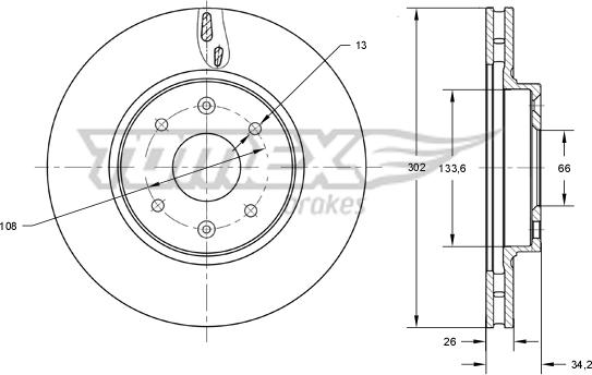 TOMEX brakes TX 73-64 - Brake Disc autospares.lv