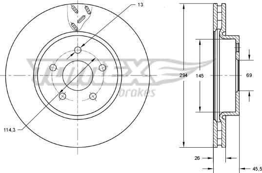 TOMEX brakes TX 73-63 - Brake Disc autospares.lv