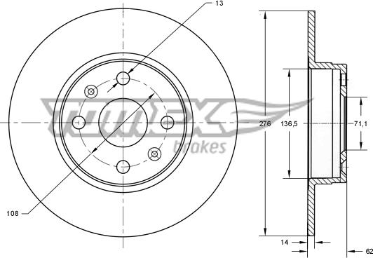 TOMEX brakes TX 73-67 - Brake Disc autospares.lv