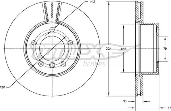 TOMEX brakes TX 73-15 - Brake Disc autospares.lv