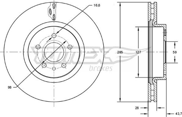 TOMEX brakes TX 73-13 - Brake Disc autospares.lv