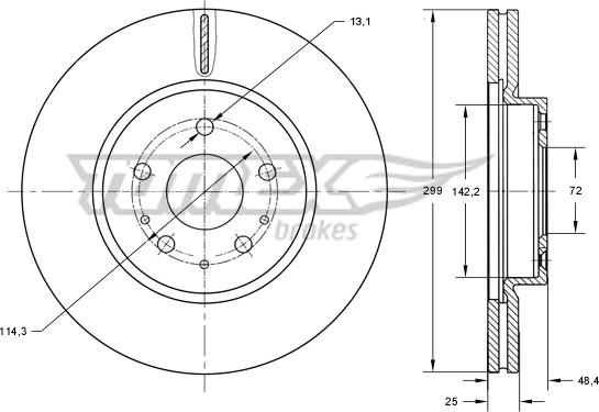 TOMEX brakes TX 73-22 - Brake Disc autospares.lv