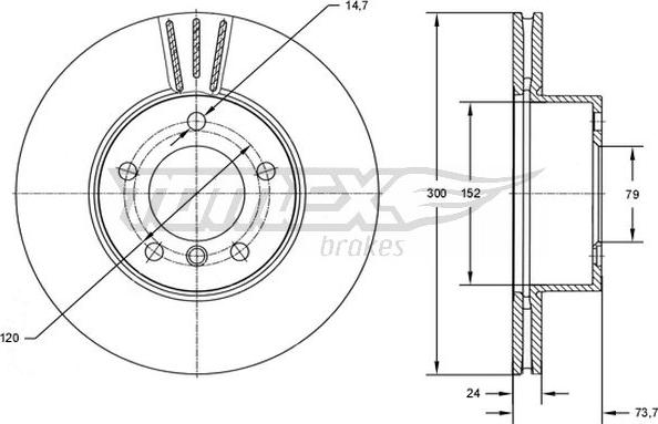 TOMEX brakes TX 72-54 - Brake Disc autospares.lv