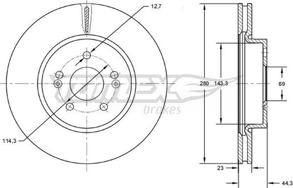 TOMEX brakes TX 72-67 - Brake Disc autospares.lv