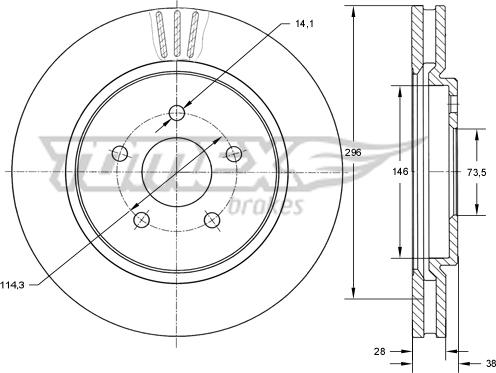 TOMEX brakes TX 72-16 - Brake Disc autospares.lv