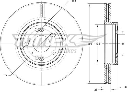 TOMEX brakes TX 72-12 - Brake Disc autospares.lv