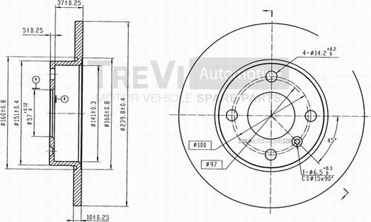 Trevi Automotive BD1034 - Brake Disc autospares.lv