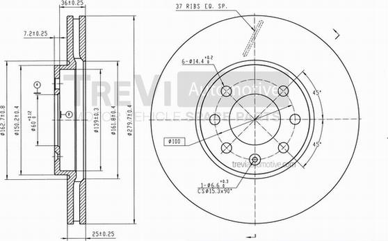 Trevi Automotive BD1170 - Brake Disc autospares.lv