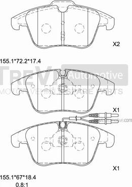 Trevi Automotive PF1499 - Brake Pad Set, disc brake autospares.lv