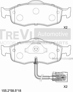 Trevi Automotive PF1576 - Brake Pad Set, disc brake autospares.lv