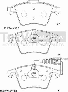 Trevi Automotive PF1638 - Brake Pad Set, disc brake autospares.lv