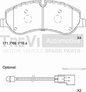 Trevi Automotive PF1672 - Brake Pad Set, disc brake autospares.lv