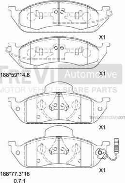 Trevi Automotive PF1086 - Brake Pad Set, disc brake autospares.lv