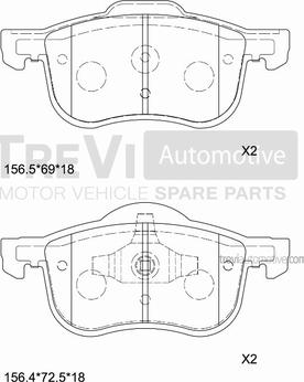 Trevi Automotive PF1078 - Brake Pad Set, disc brake autospares.lv