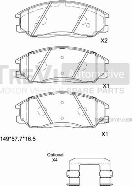 Trevi Automotive PF1188 - Brake Pad Set, disc brake autospares.lv