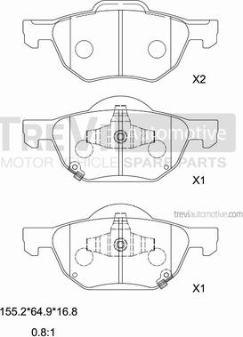 Trevi Automotive PF1231 - Brake Pad Set, disc brake autospares.lv