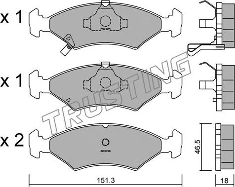 Trusting 129.0 - Brake Pad Set, disc brake autospares.lv