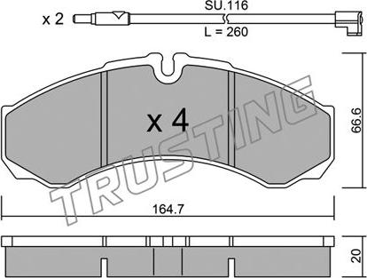 Trusting 221.7W - Brake Pad Set, disc brake autospares.lv