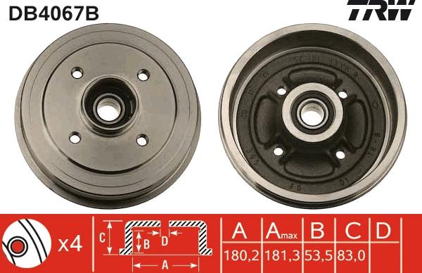 TRW DB4067B - Brake Drum autospares.lv