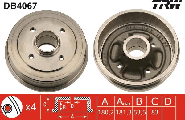 TRW DB4067 - Brake Drum autospares.lv