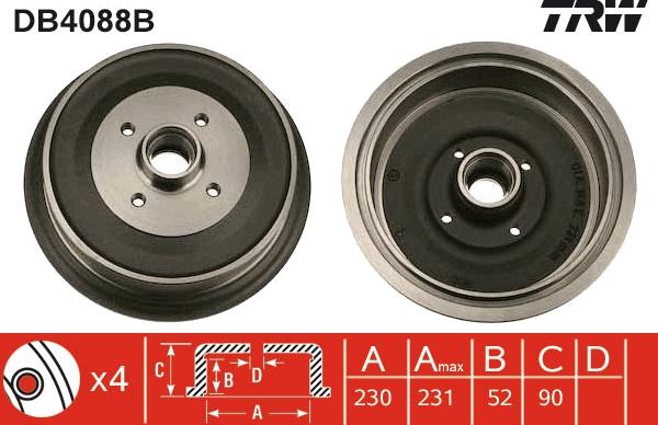 TRW DB4088B - Brake Drum autospares.lv