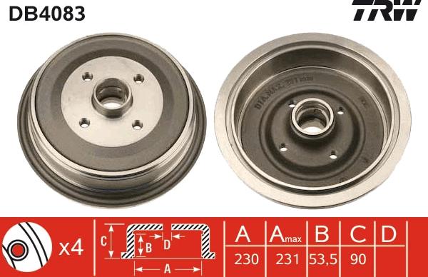 TRW DB4083 - Brake Drum autospares.lv