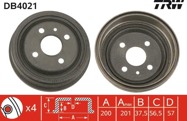 TRW DB4021 - Brake Drum autospares.lv