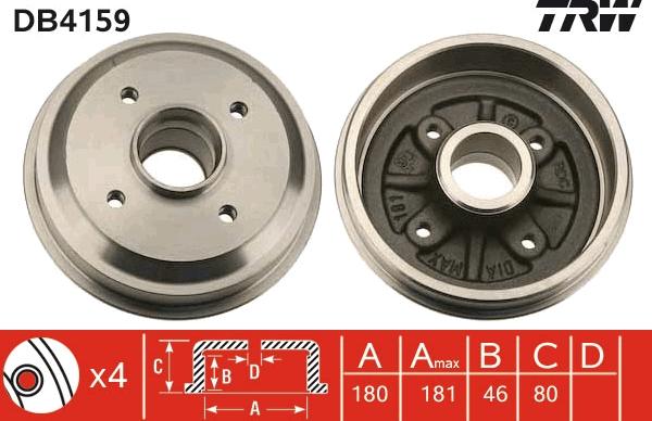 TRW DB4159 - Brake Drum autospares.lv