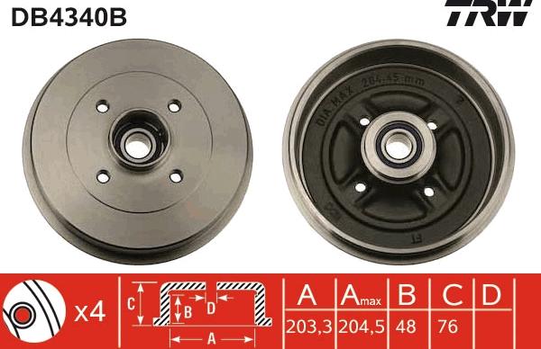 TRW DB4340B - Brake Drum autospares.lv