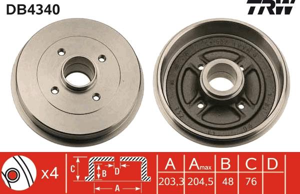 TRW DB4340 - Brake Drum autospares.lv