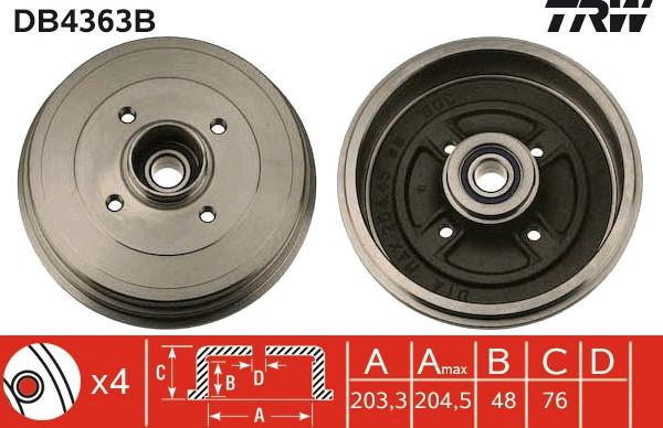 TRW DB4363B - Brake Drum autospares.lv