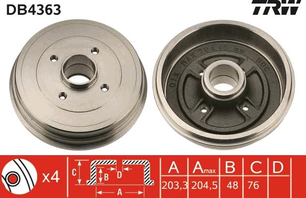 TRW DB4363 - Brake Drum autospares.lv